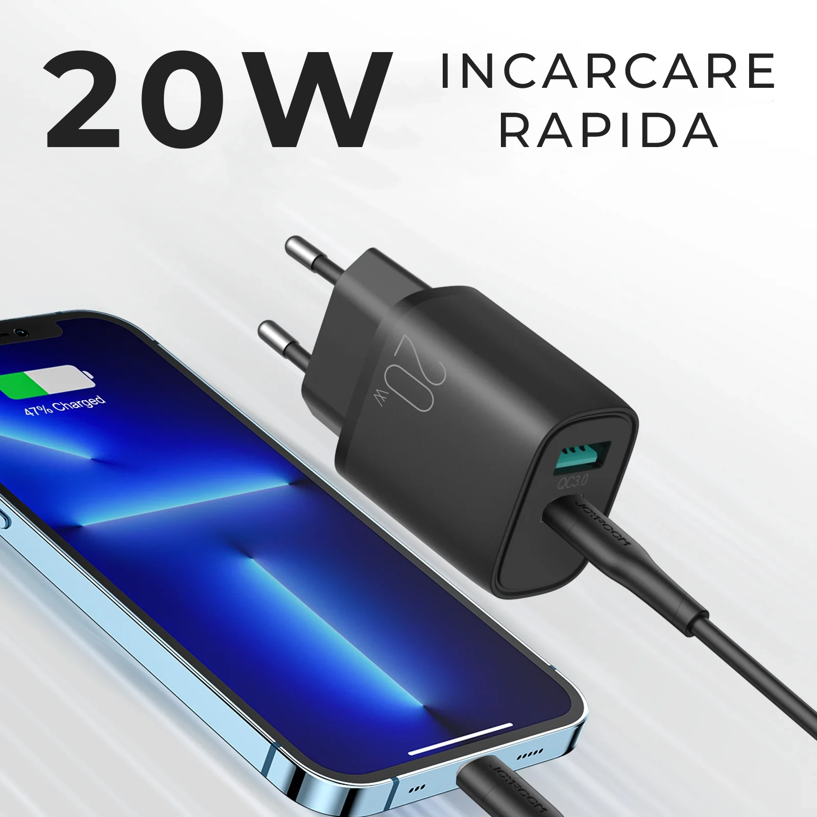 Incarcator retea Joyroom JR-L-QP2011, 1xUSB-C, 1xUSB 2.0, 20W, Power Delivery (PD), Negru [7]