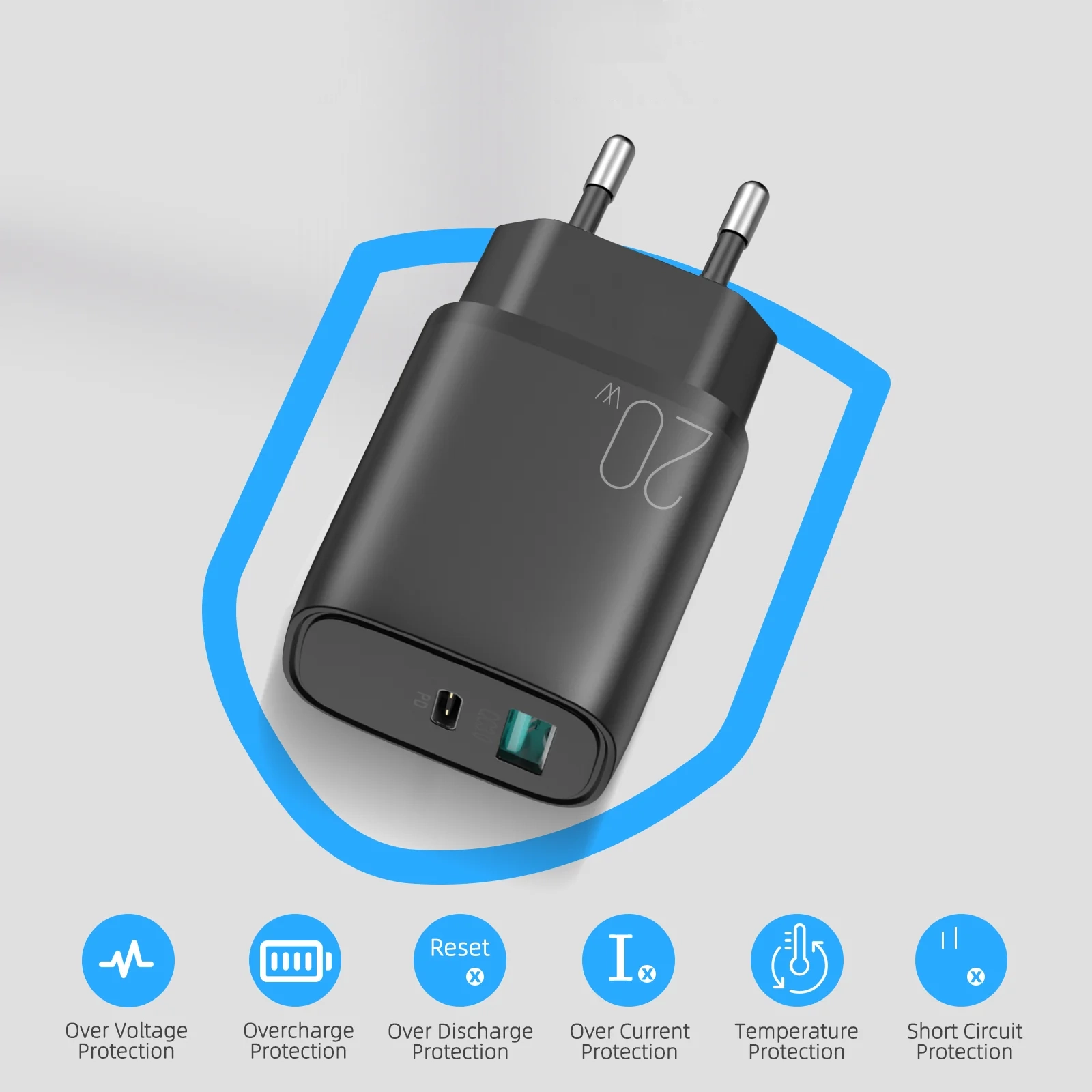 Incarcator retea Joyroom JR-L-QP2011, 1xUSB-C, 1xUSB 2.0, 20W, Power Delivery (PD), Negru [4]