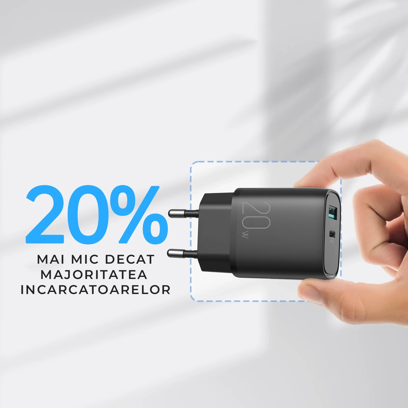 Incarcator retea Joyroom JR-L-QP2011, 1xUSB-C, 1xUSB 2.0, 20W, Power Delivery (PD), Negru [6]