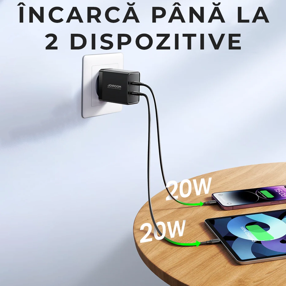 Incarcator retea Joyroom JR-TCF09, 2xUSB-C, 40W, Power Delivery (PD), Negru [2]