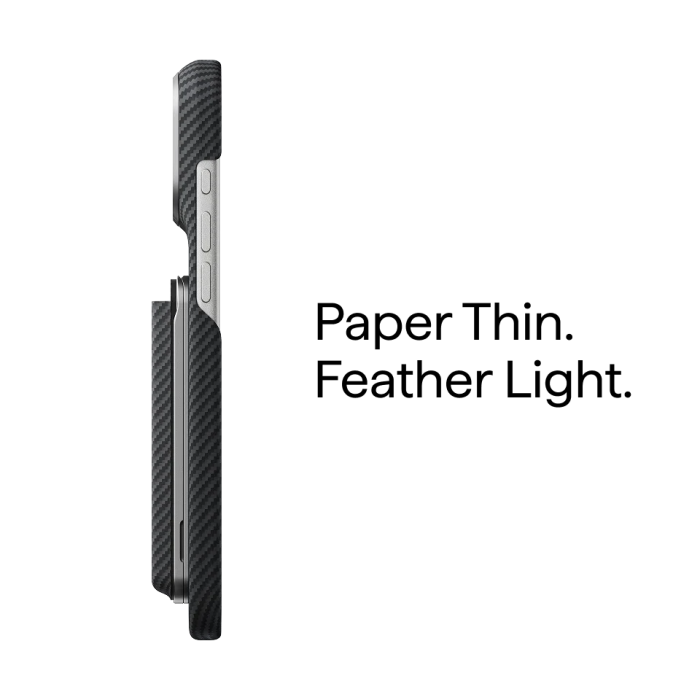 Portofel PITAKA Carry MagMod Stand Wallet, MagSafe, Stand Reglabil 0-120°, Fibra de Aramida, Negru/Gri (Twill) [8]