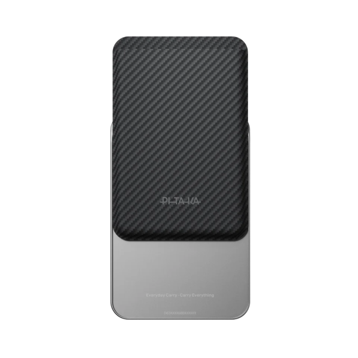 Portofel PITAKA Carry MagMod Stand Wallet, MagSafe, Stand Reglabil 0-120°, Fibra de Aramida, Negru/Gri (Twill) [3]