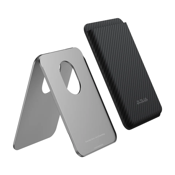 Portofel PITAKA Carry MagMod Stand Wallet, MagSafe, Stand Reglabil 0-120°, Fibra de Aramida, Negru/Gri (Twill) [4]
