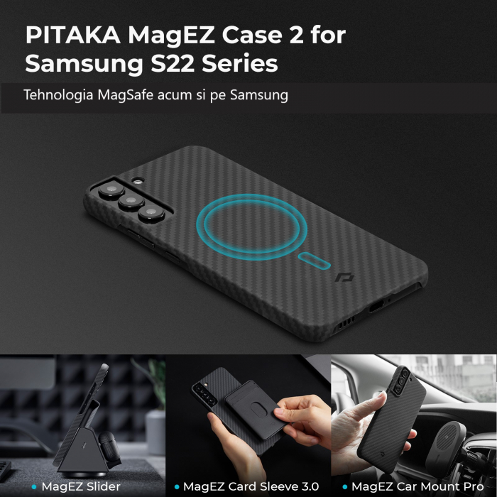 Husa MagEZ 2 Pitaka, Aramida Galaxy S22 Plus Negru/Gri MagSafe [8]