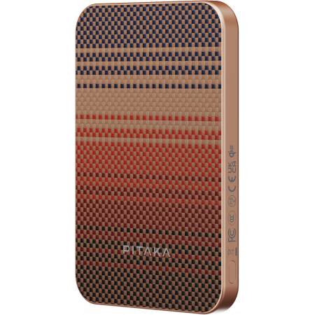 Apple - Baterie Externa Magnetica PITAKA, Magsafe, Design Ultra Subtire, 15W Wireless, 5000mAh, Sunset
