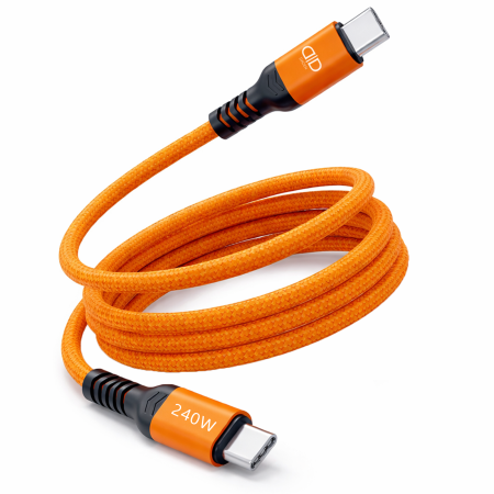 Samsung - Cablu USB-C la USB-C 240W, DaDen, Incarcare Rapida, Ultra Rezistent, Material Textil, Fast charge, 5A, USB la USB-C, 1 metru, Portocaliu