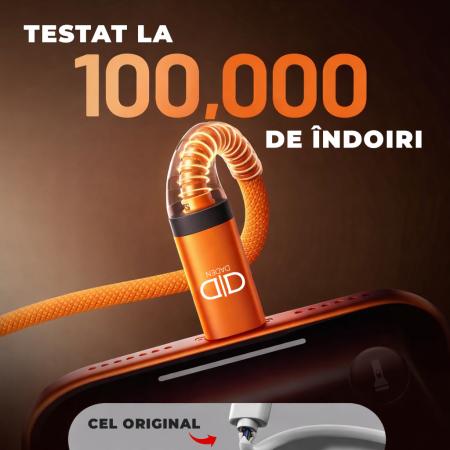 Cablu USB-C la USB-C 240W, DaDen, Incarcare Rapida, Ultra Rezistent, Material Textil, Fast charge, 5A, USB la USB-C, 3 metri, Portocaliu [2]
