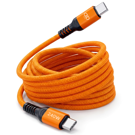 Samsung - Cablu USB-C la USB-C 240W, DaDen, Incarcare Rapida, Ultra Rezistent, Material Textil, Fast charge, 5A, USB la USB-C, 3 metri, Portocaliu