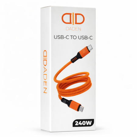 Cablu USB-C la USB-C 240W, DaDen, Incarcare Rapida, Ultra Rezistent, Material Textil, Fast charge, 5A, USB la USB-C, 3 metri, Portocaliu [7]