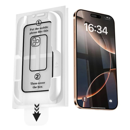 Folie Sticla pentru iPhone 16 Pro Max cu aplicator Daden MagicBox, Full Cover, Protectie Profesionala, Ultra Rezistenta, Calitate Premium, Margini negre [4]