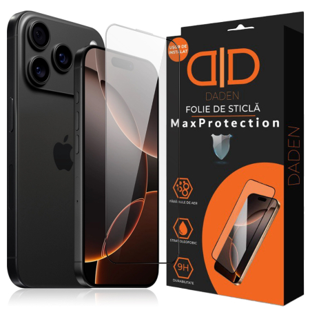 Folii ecran - Folie Sticla pentru iPhone 17 Pro Max Daden MaxProtection, Full Cover, Protectie Profesionala, Ultra Rezistenta, Calitate Premium, Margini negre