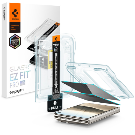 Folii ecran - Folie sticla privacy iPhone Duo, Spigen GLAS.tR EZ Fit Pro, Set 2 bucati, Aplicator inclus, Duritate 10H+, Filtru Privacy