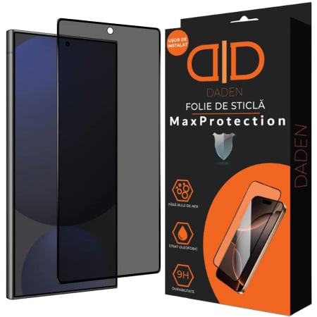 Folii ecran - Folie Sticla Privacy pentru Sasmung S25 Ultra Daden MaxProtection, Full Cover, Protectie Profesionala, Ultra Rezistenta, Calitate Premium, Margini negre - Copie
