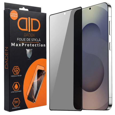 Folii ecran - Folie Sticla Privacy pentru Sasmung S26 Ultra Daden MaxProtection, Full Cover, Protectie Profesionala, Ultra Rezistenta, Calitate Premium, Margini negre