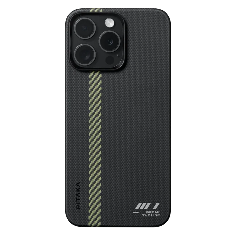 iPhone 15/15 Plus/15 Pro/15 Pro Max - Husa MagEZ 5 Pitaka Break The Line, Aramida 600D iPhone 15 Pro, Negru/Galben