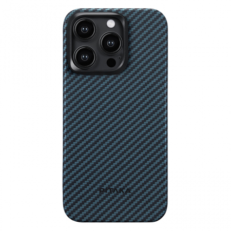 Carcase Pitaka - Husa MagEZ 4 Pitaka, Aramida iPhone 15 Pro Max 1500D Negru/Albastru MagSafe