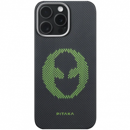 PITAKA X ARIES - Husa MagEZ 5 Pitaka Alien Luminoasa, Aramida 600D iPhone 16 Pro Max, Negru/Gri, MagSafe, Ultra Slim