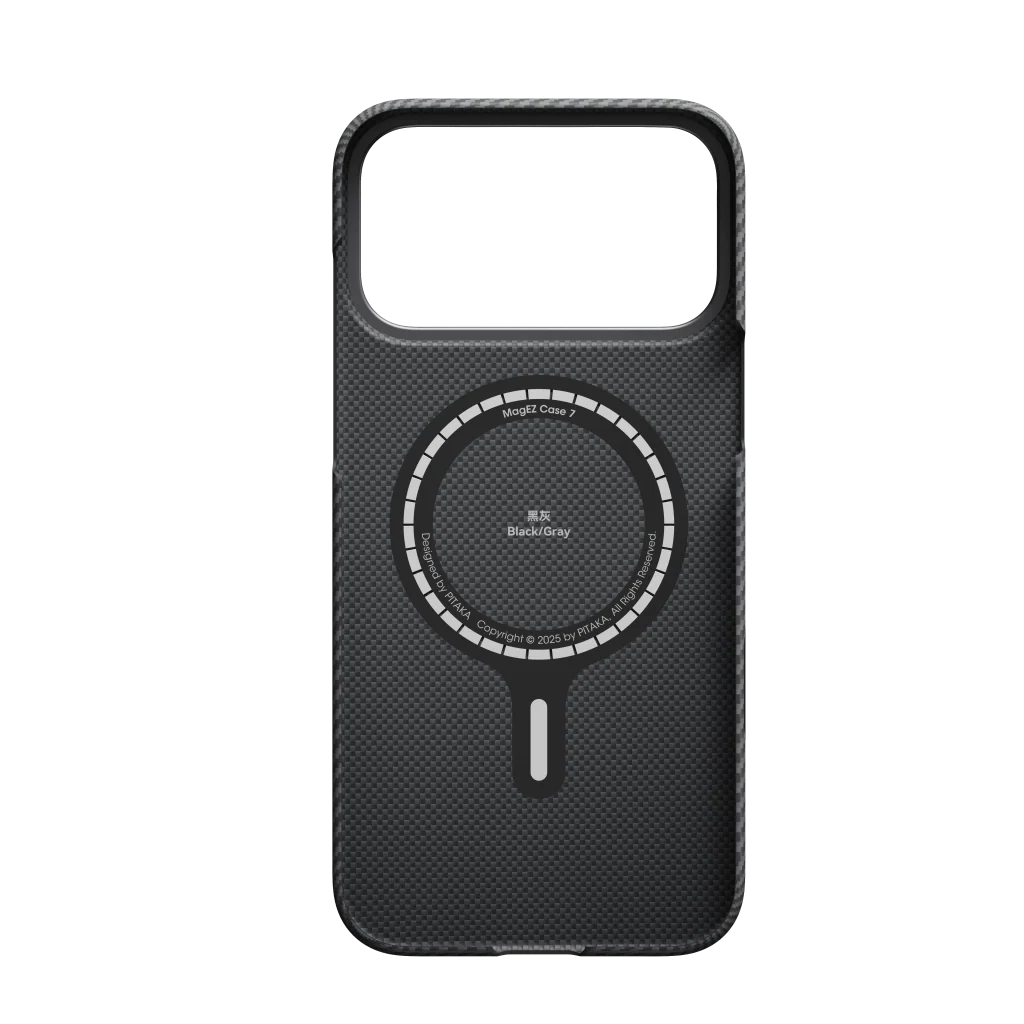 [Outlet] Husa MagEZ 7 Pitaka iPhone 17 Pro, Aramida 600D, Negru/Gri, PitaTap™, MagSafe, Ultra Slim [4]