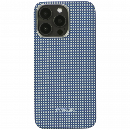 Apple - Husa MagEZ 5 Pitaka Ocean, Aramida 600D iPhone 15 Pro, Albastru/Alb, MagSafe, Ultra Slim