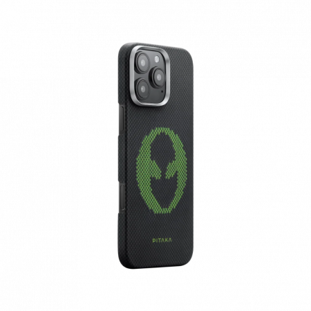Husa MagEZ 5 Pitaka Alien Luminoasa, Aramida 600D iPhone 16 Pro, Negru/Gri, MagSafe, Ultra Slim [1]