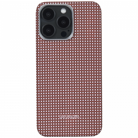 Promo Huse colorate - Husa MagEZ 5 Pitaka Bonfire, Aramida 600D iPhone 15 Pro, Rosu/Alb, MagSafe, Ultra Slim