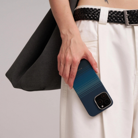 [Outlet] Husa MagEZ 5 Pitaka Moonrise, Aramida iPhone 16, Albastru, MagSafe, Ultra Slim [7]