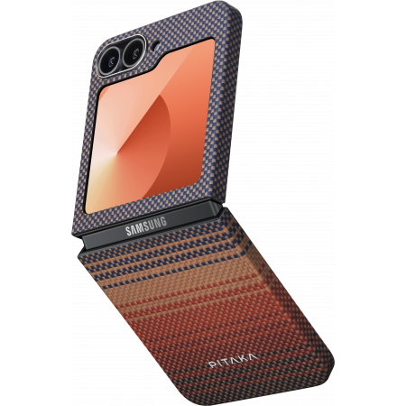 Samsung - Husa MagEZ 5 Pitaka Sunset, Aramida Samsung Z Flip 6, Maro, Ultra Slim