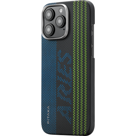 Husa MagEZ 5 Pitaka Aries Luminoasa, Aramida 600D iPhone 16 Pro, Negru/Gri, MagSafe, Ultra Slim [3]
