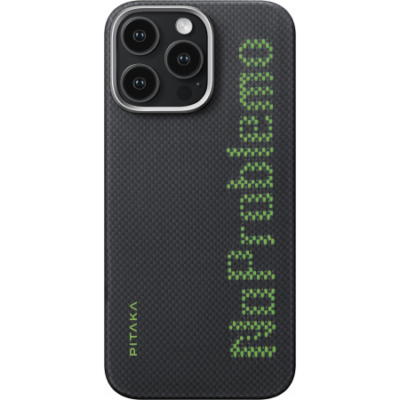 PITAKA X ARIES - Husa MagEZ 5 Pitaka NoProblemo Luminoasa, Aramida 600D iPhone 16 Pro, Negru/Gri, MagSafe, Ultra Slim