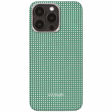 Promo Huse colorate - Husa MagEZ 5 Pitaka Forest, Aramida 600D iPhone 15 Pro, Verde/Alb, MagSafe, Ultra Slim