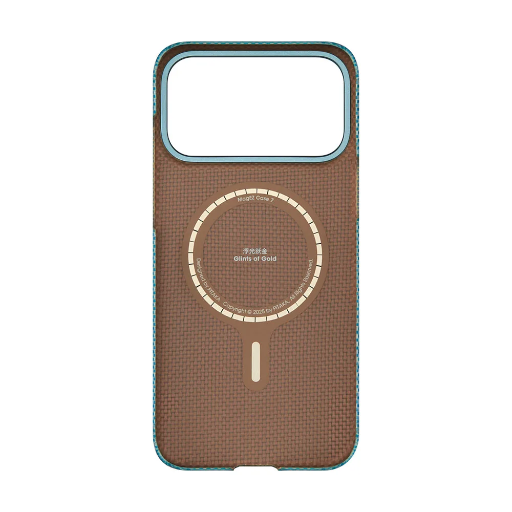 Husa MagEZ 7 Pitaka iPhone 17 Pro, Aramida 600D, Glints of Gold, Lucid Blue, PitaTap™, MagSafe, Ultra Slim [2]