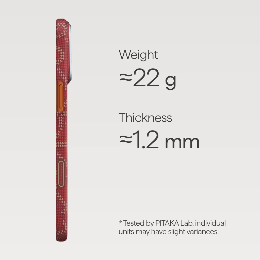 Husa MagEZ 7 Pitaka iPhone 17 Pro Max, Aramida 600D, Monogram, Gold Red, PitaTap™, MagSafe, Ultra Slim [4]