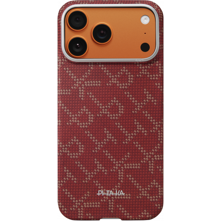 iPhone 17/17 Air/17 Pro/17Pro Max - Husa MagEZ 7 Pitaka iPhone 17 Pro, Aramida 600D, Monogram, Gold Red, PitaTap™, MagSafe, Ultra Slim