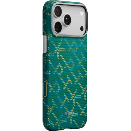 Husa MagEZ 7 Pitaka iPhone 17 Pro Max, Aramida 600D, Monogram, Gold Green, PitaTap™, MagSafe, Ultra Slim [1]