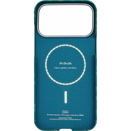 Husa MagEZ 7 Pitaka iPhone 17 Pro, Aramida 600D, Monogram, Gold Green, PitaTap™, MagSafe, Ultra Slim [2]