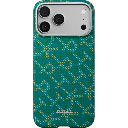 iPhone 17/17 Air/17 Pro/17Pro Max - Husa MagEZ 7 Pitaka iPhone 17 Pro Max, Aramida 600D, Monogram, Gold Green, PitaTap™, MagSafe, Ultra Slim