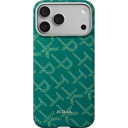 iPhone 17/17 Air/17 Pro/17Pro Max - Husa MagEZ 7 Pitaka iPhone 17 Pro, Aramida 600D, Monogram, Gold Green, PitaTap™, MagSafe, Ultra Slim
