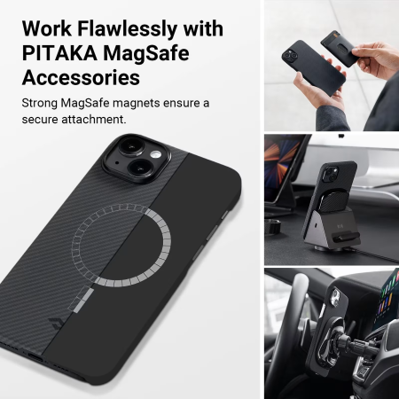 Husa Pitaka iPhone 14 MagEZ 3, Aramida 1500D, MagSafe, Negru/Gri [7]