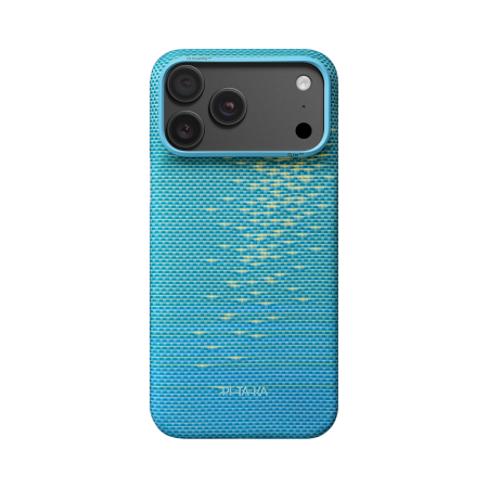 Husa Pitaka iPhone 18 Pro Max/ 17 Pro Max, Edge Case,Glints of Gold, PitaTap™, MagSafe, Ultra Slim, Lucid Blue [2]