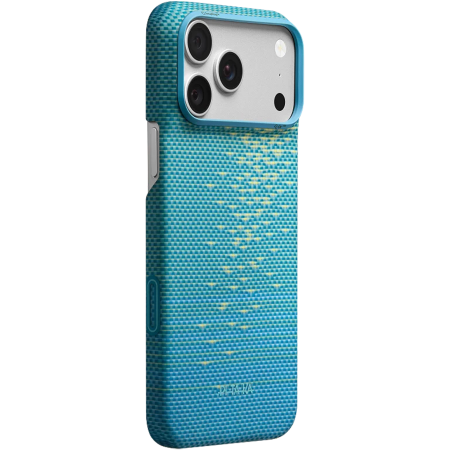 Carcase Pitaka - Husa Pitaka iPhone 18 Pro Max/ 17 Pro Max, Edge Case,Glints of Gold, PitaTap™, MagSafe, Ultra Slim, Lucid Blue