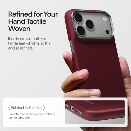Husa Pitaka iPhone 18 Pro Max, Edge Case, Argyle, PitaTap™, MagSafe, Ultra Slim, Burgundy [12]