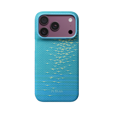 Husa Pitaka iPhone 18 Pro Max, Edge Case,Glints of Gold, PitaTap™, MagSafe, Ultra Slim, Lucid Blue [1]