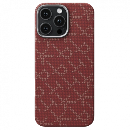 Apple - Husa PITAKA MagEZ Case 5 Monogram din Fibra de Aramida 600D, pentru iPhone 16 Pro, Auriu/Rosu, Ultra Slim, Compatibila MagSafe
