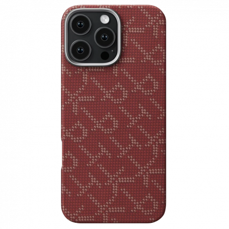 Apple - Husa PITAKA MagEZ Case 5 Monogram din Fibra de Aramida 600D, pentru iPhone 16 Pro Max, Auriu/Rosu, Ultra Slim, Compatibila MagSafe