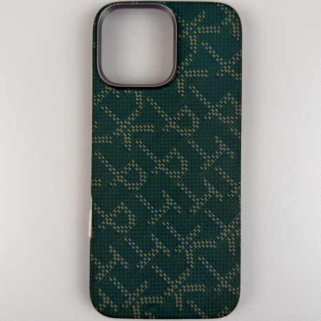 [Outlet] Husa PITAKA MagEZ Case 5 Monogram din Fibra de Aramida 600D, pentru iPhone 16 Pro Max, Auriu/Verde, Ultra Slim, Compatibila MagSafe [1]