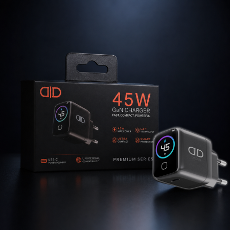 Incarcator 45W Turbo Fast Charge GaN cu Afisaj Digital TFT DaDen, 1x USB Type-C, Incarcare Rapida Power Delivery PD 3.2 AVS, Monitorizare Putere si Temperatura, Protectie Inteligenta, Gri [14]