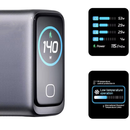 Incarcator 140W Turbo Fast Charge GaN cu Afisaj Digital, Daden, 3xUSB Type-C, 1xUSB Type-A, Incarcare Rapida, Power Delivery 3.1, Protectie inteligenta, Negru [1]