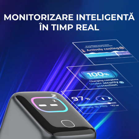 Incarcator 45W Turbo Fast Charge GaN cu Afisaj Digital TFT DaDen, Cablu Type C Inclus, 1x USB Type-C, Incarcare Rapida Power Delivery PD 3.2 AVS, Monitorizare Putere si Temperatura, Protectie Intelige [5]