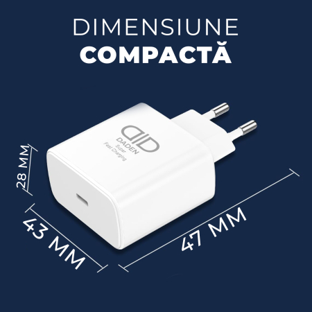 Incarcator 45W Turbo Fast Charge, Daden, USB Type-C, Incarcare Rapida, Power Delivery, Protectie inteligenta, Alb [2]