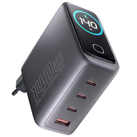 Samsung - Incarcator 140W Turbo Fast Charge GaN cu Afisaj Digital, Daden, 3xUSB Type-C, 1xUSB Type-A, Incarcare Rapida, Power Delivery 3.1, Protectie inteligenta, Negru